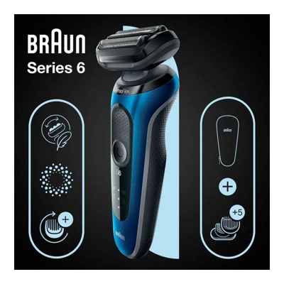 Мужская электробритва Braun Series 6 61-B1500s Blue / сухое и влажное бритьё / насадка-триммер- фото5